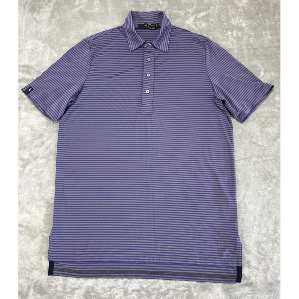 Ralph Lauren RLX Polo Men Medium Purple Striped 1/4 Button Performance Side Slit